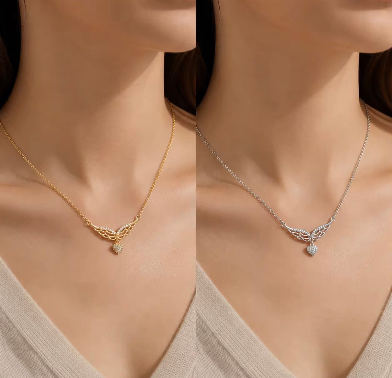 Angel Wings Heart Necklace 🤍✨